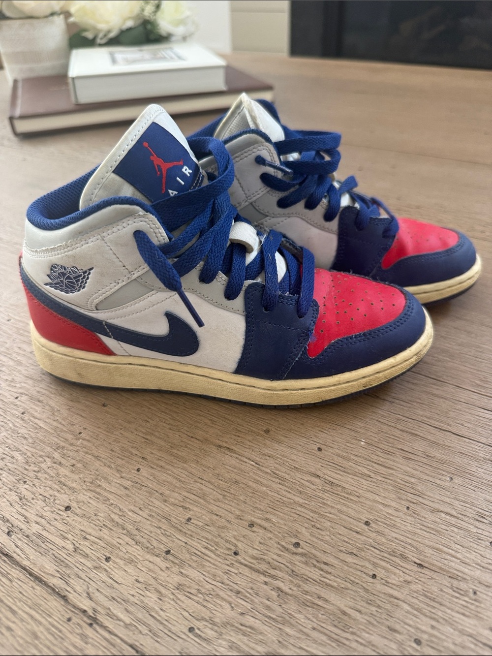 Jordan Kids High-Top Sneakers in Red, Navy & White